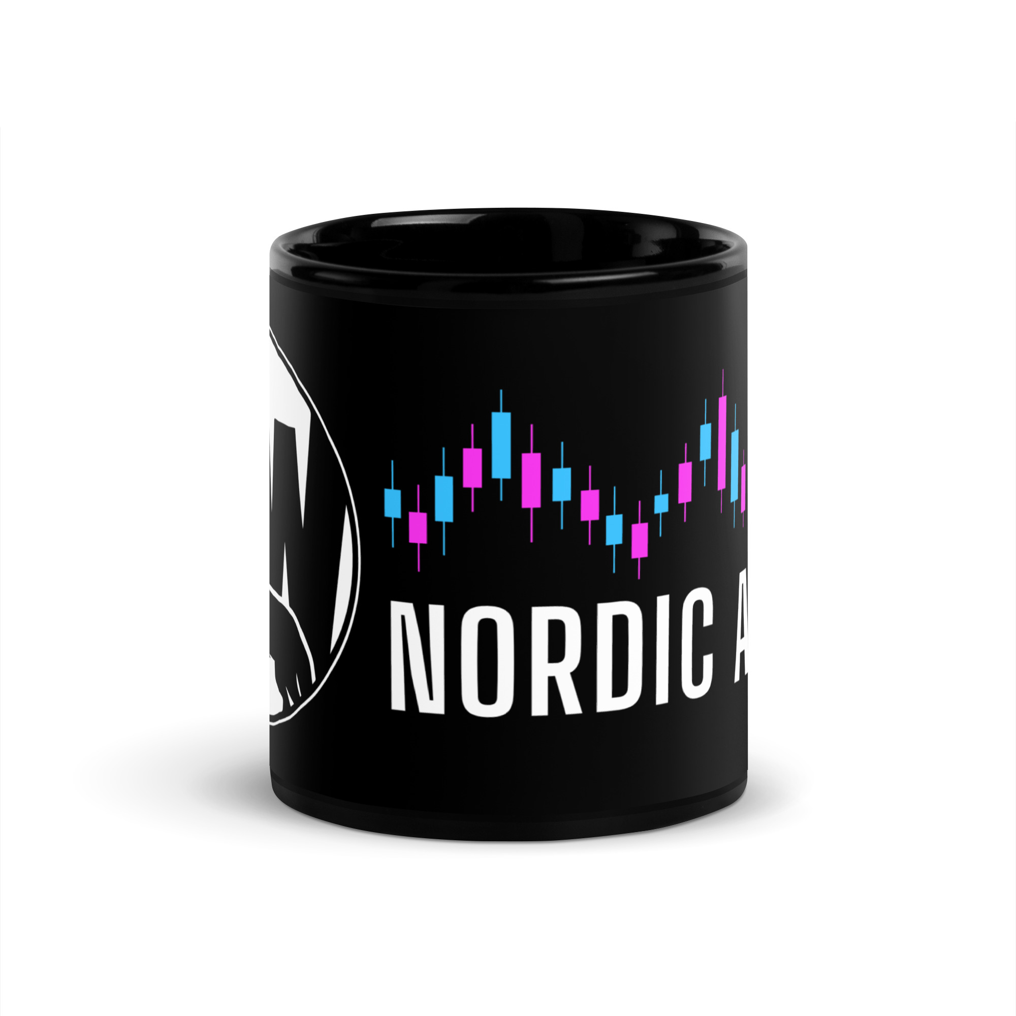 Nordic Alpha White Logo Black Glossy Mug - Image 3