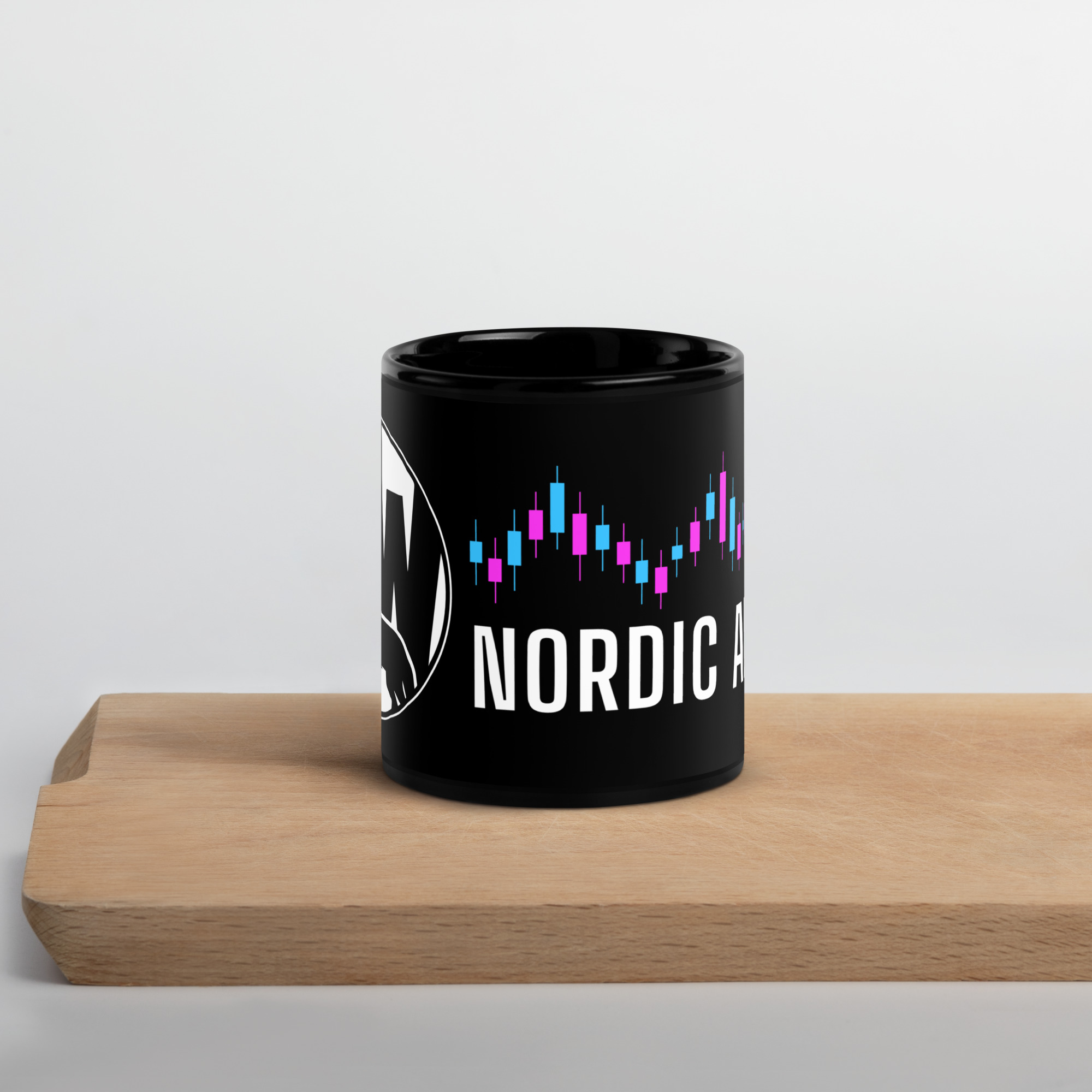 Nordic Alpha White Logo Black Glossy Mug - Image 11