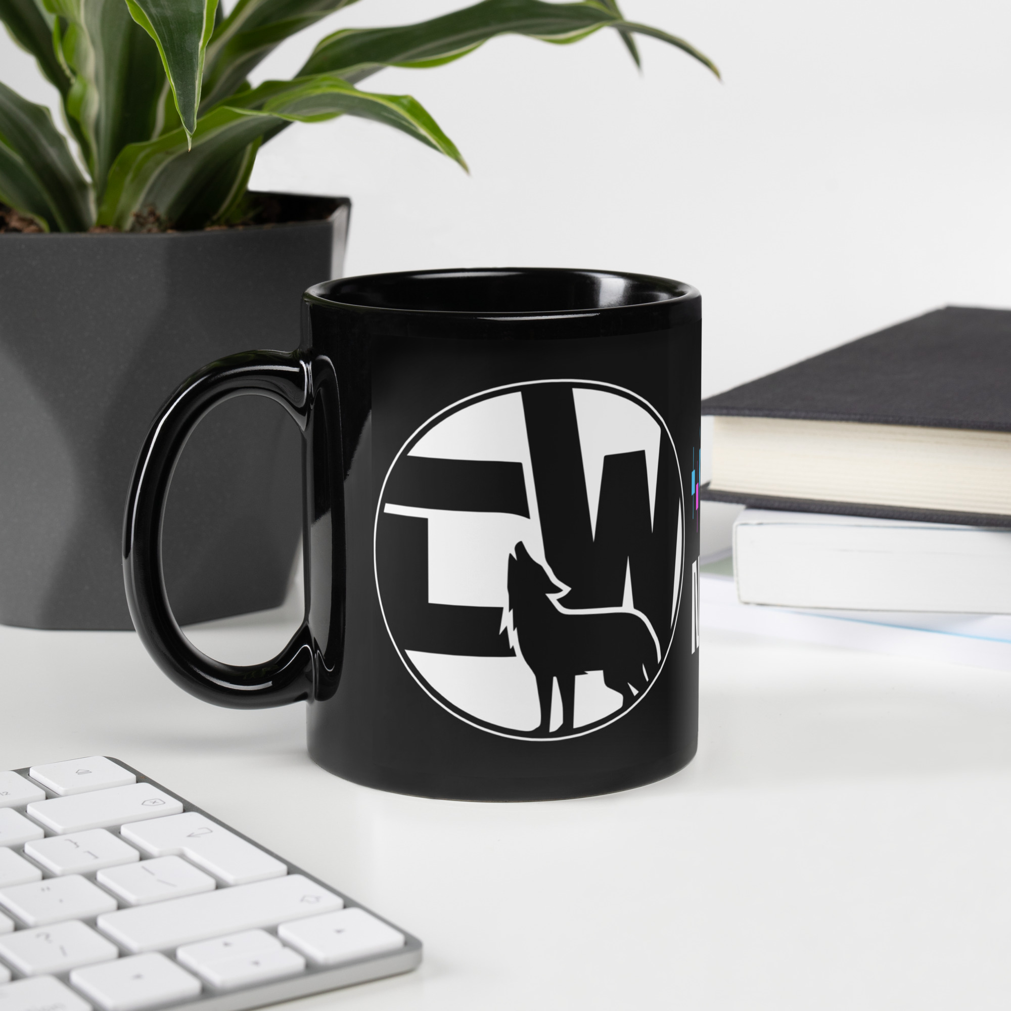 Nordic Alpha White Logo Black Glossy Mug - Image 9