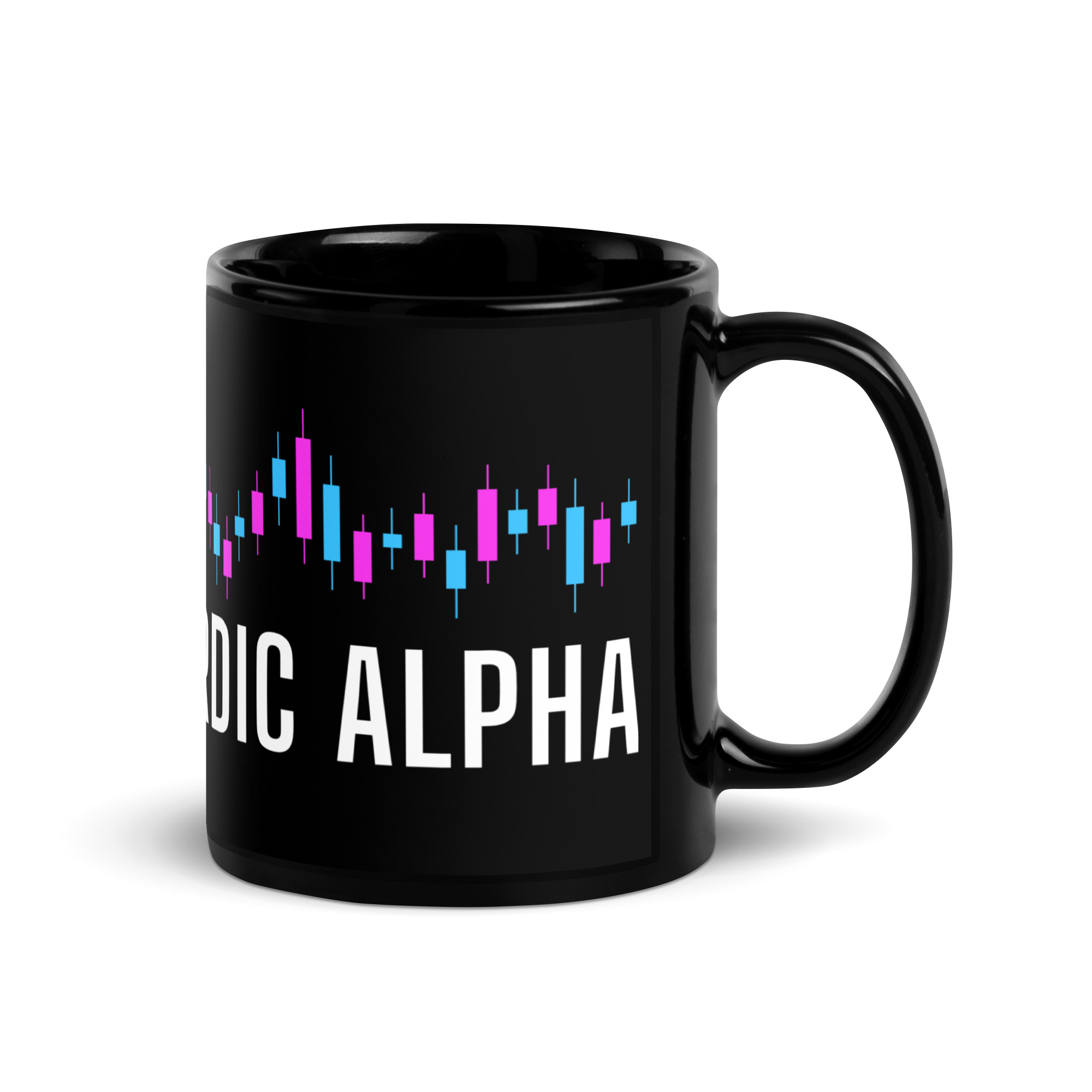 Nordic Alpha White Logo Black Glossy Mug - Image 2