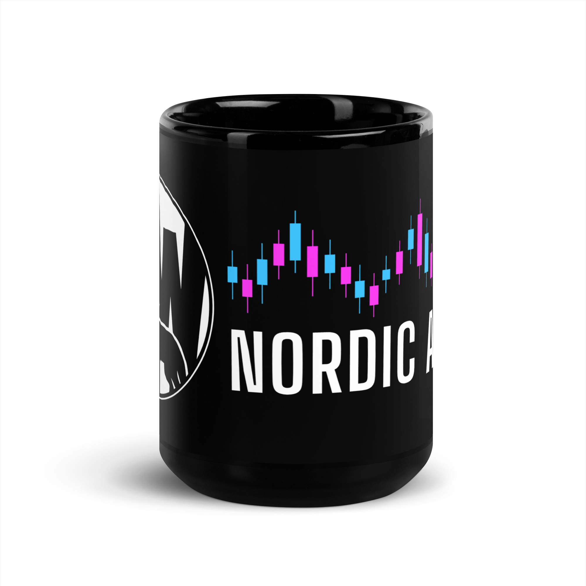 Nordic Alpha White Logo Black Glossy Mug - Image 6