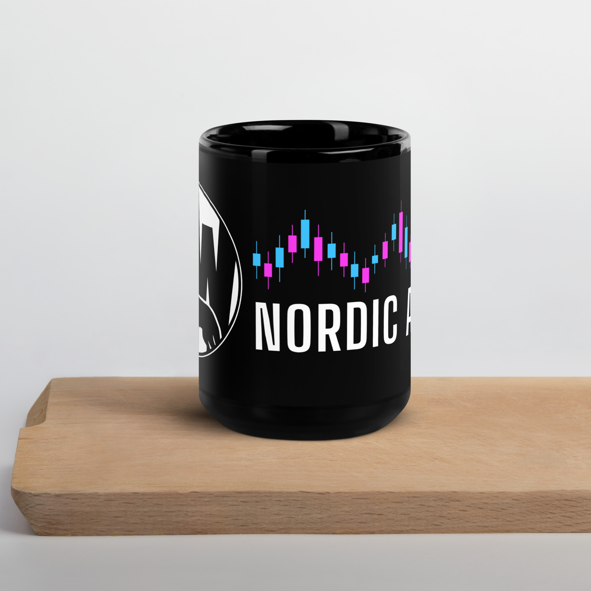 Nordic Alpha White Logo Black Glossy Mug - Image 14