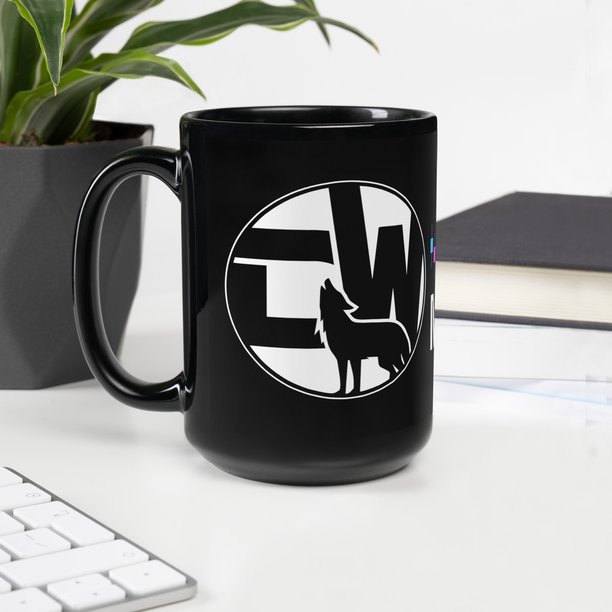 Nordic Alpha White Logo Black Glossy Mug - Image 10